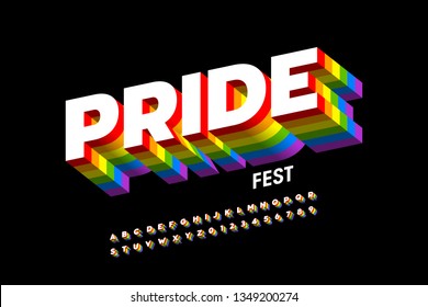 Rainbow flag colors font, colorful alphabet letters and numbers vector illustration - Shutterstock ID 1349200274