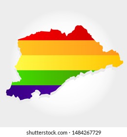 Rainbow flag in contour of big Sao Paulo. Lgbt flag in contour of big Sao Paulo with light grey background. Brazilian region.