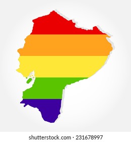 Rainbow flag in contour of Equator. Lgbt flag  in contour of Equator with light grey background