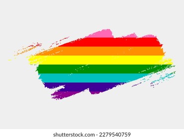 Bandera arcoiris (versión de ocho bandas) pintada con pincel sobre fondo blanco. Concepto de derechos LGBT. Afiche de los modernos desfiles del orgullo. Ilustración del vector