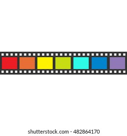 Rainbow flag Film strip frame. Straight shape ribbon. Design element. White background. LGBT Gay movie cinema sign symbol. Isolated. Flat. Vector illustration