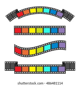 Rainbow flag Film strip frame set. Different shape ribbon. Design element. White background. LGBT Gay movie cinema sign symbol. Isolated. Flat. Vector illustration