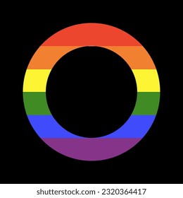 Regenbogenfahne. Das LGBT-Kreissymbol ist grün. Logo-Symbol-Aufkleber in Regenbogenfarben. Schwuler Stolz. Runder Button, Button. Vorlagendesign. Vektorgrafik.