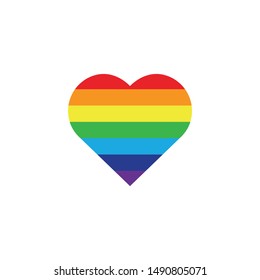 Rainbow flag, gay LGBT flag heart vector  on a white background