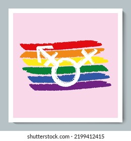 Bandera arcoiris con símbolo de doodle de textura LGBT de igualdad de género