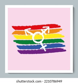 Rainbow Flag with Gender Equality LGBT Texture Doodle Symbol