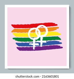 Rainbow Flag with Gender Two Female LGBT Texture Doodle Symbol