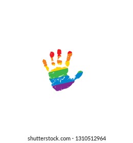 Rainbow flag and hand on white background. Vector illustration