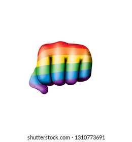 Rainbow flag and hand on white background. Vector illustration