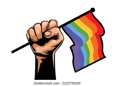Rainbow flag in hand pride flag hand holding lgbt symbol