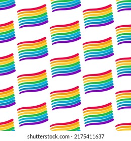 Rainbow flag homosexual symbol hand drawn seamless pattern simple on white font freedom