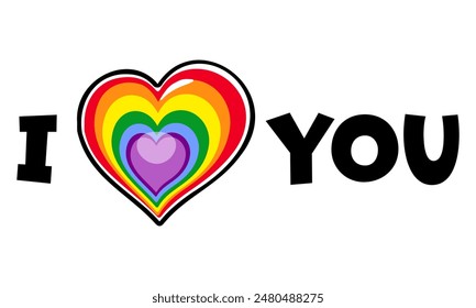 Rainbow flag inside heart. I love you. Symbol of LGBT gay pride,vector illustration. LGBT community symbol, sticker.