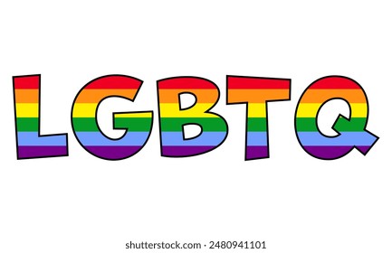 Rainbow flag inside LGBT text. Symbol of LGBT gay pride,vector illustration. LGBT community symbol, sticker. 