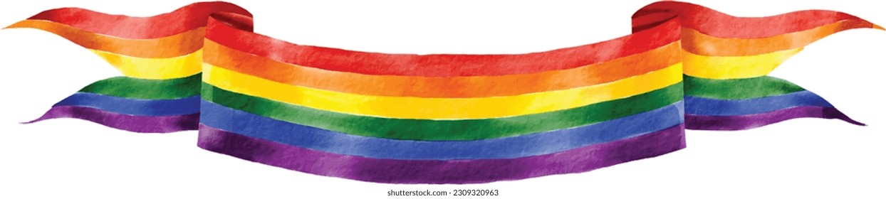 Rainbow flag label watercolor brush isolate on white background.LGBT  Pride month texture concept. Vector illustration