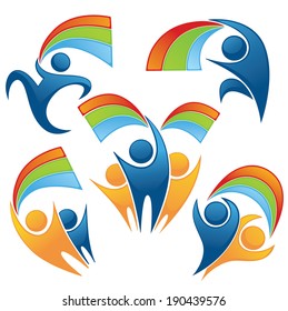 rainbow flag, leadership and victory vector collection of symbol,