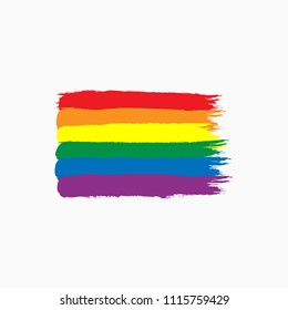 Rainbow flag of LGBT community drawn by hand with rough brush. Sketch, grunge, watercolor, paint. Isolated vector Illustration.