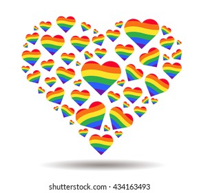 Rainbow Flag. LGBT Gay Pride Sign. Rainbow Heart Vector And Background