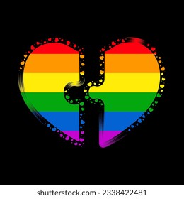 Rainbow flag, lgbt heart, puzzle pieces. Color vector illustration.