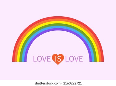 Rainbow flag. LGBTQ multicolored. Pride month in june. Love is love letters. Vector illustration