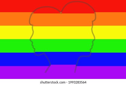 Rainbow flag LGBTQ symbol Human heads in silhouette. Side view. Side view. Vector illustration