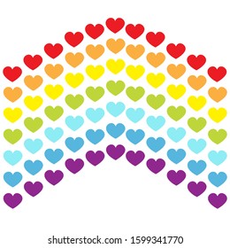 Rainbow flag line backdrop. Heart shape. LGBT gay symbol. Pride sign. Colorful line set. Flat design. Happy Valentines Day. Love is love. White background. Isolated. Vector illustration