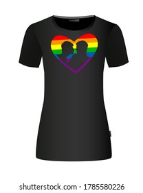 Rainbow flag movement lgbt, flat icon. Symbol of sexual minorities and gays. Two men in love. T-shirt print. Vector illustration