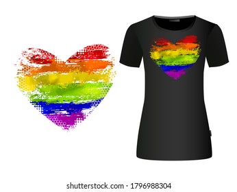 Rainbow flag movement lgbt, flat icon. Symbol of sexual minorities, gays and lesbians. T-shirt print. Mixed media. Vector illustration