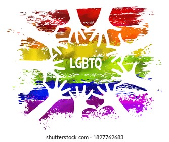 Rainbow-Flag Bewegung lgbt, flaches Symbol. Symbol sexueller Minderheiten, Homosexueller und Lesben. T-Shirt-Druck. Gemischte Medien. Hände von Menschen. Vektorgrafik