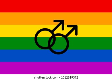 Rainbow flag movement lgbt, men symbol, flat icon. Element of sexual minorities, gays and lesbians. Vector illustration of a colorful canvas