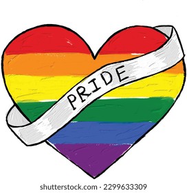 Rainbow flag oil brush paint in heart shape with pride sash.LGBT  Pride month watercolor texture concept. Vector illustration.