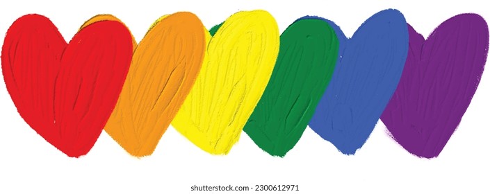 Rainbow flag oil brush paint in heart shape.LGBT  Pride month watercolor texture concept. Vector illustration