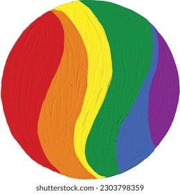 Pintura en forma de círculo del pincel de aceite de la bandera arcoiris. Concepto de textura acuarela del mes del Orgullo LGBT. Ilustración del vector 