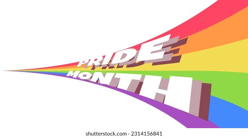 rainbow flag on white background and pride month lettering