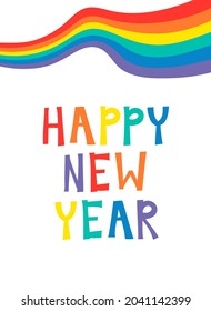 Tarjeta de felicitación con texto Feliz Año Nuevo. Fuente de tinta hecha a mano. Cartas dibujadas a mano escritas con pincel. Ilustración del vector Hipster a la moda