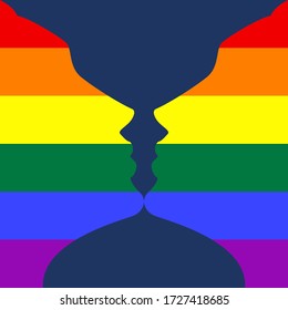 Rainbow flag of pride of the LGBT movement - two female images - colorful illustration - vector. Gay Pride. LGBT concept.