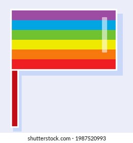 Bandera de orgullo arcoiris. Pegatina, pegatina sobre un fondo claro.