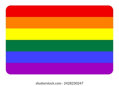 Rainbow flag rectangular shape with rounded corners. Multicolored, cheerful, bright, background, wallpaper, decoration, nature, doodle, paint, gay, lgbtq, 70s. Vector illustration