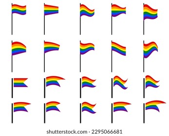 Rainbow flag set isolated on white background. LGBT Pride month flag collection. Sexual minorities. Design for banner and poster. Vector illustration