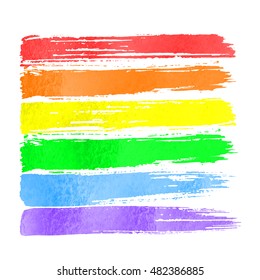 Rainbow flag as symbol of gay pride. Vector watercolor hand drawn paint stroke brushes  on white background. Rainbow spectrum