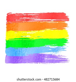 Rainbow flag as symbol of gay pride. Vector watercolor hand drawn paint stroke brushes  on white background. Rainbow spectrum