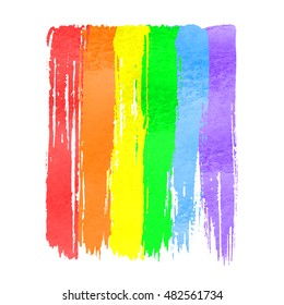 Rainbow flag as symbol of lgbt gay pride. Vector watercolor hand drawn paint stroke brushes  on white background. Rainbow spectrum