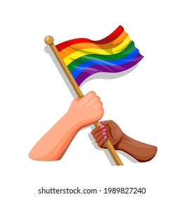 Rainbow flag symbol for LGBT pride community concept in cartoon illustration vector isolated in white background
