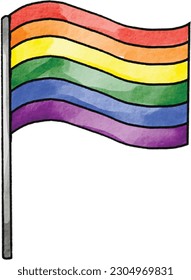 Rainbow  flag watercolor brush background.LGBT  Pride month texture concept. Vector illustration