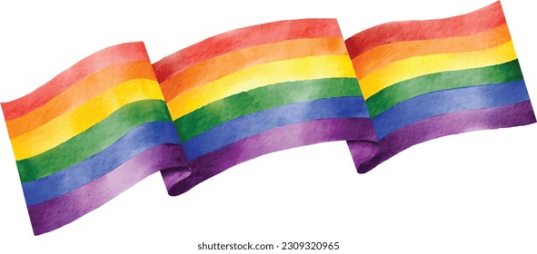 Rainbow  flag watercolor brush isolate on white background.LGBT  Pride month texture concept. Vector illustration