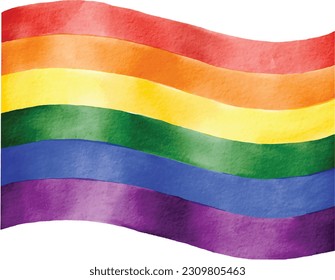 Rainbow  flag watercolor brush isolate on white background.LGBT  Pride month texture concept. Vector illustration