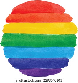 Rainbow flag watercolor brush paint in circle shape.LGBT  Pride month watercolor texture concept. 