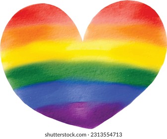 Rainbow flag watercolor brush style in heart shape isolate on white background. Vector illustration.