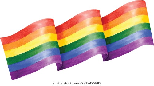 Rainbow flag watercolor painting isolate on white background. LGBT  Pride month concept. Vector illustration