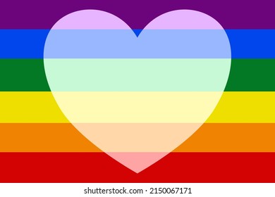 The rainbow flag with white heart in the center of flag. The rainbow flag is a symbol of LGBT social movement.