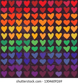 Rainbow flag wiht hearts. Gay pride symbol. LGBT community symbol. Design element for banner or leaflet.